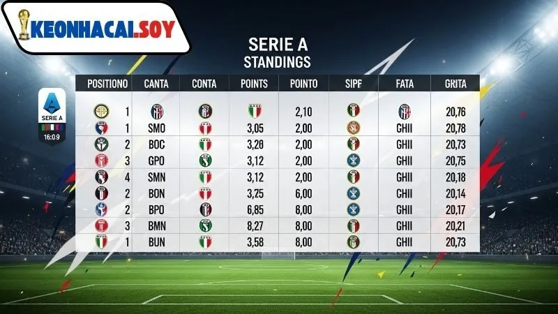 Bảng xếp hạng Serie A Kèo Nhà Cái mới nhất 2024–25 2 Cập nhật bảng xếp hạng Serie A Kèo Nhà Cái hôm nay